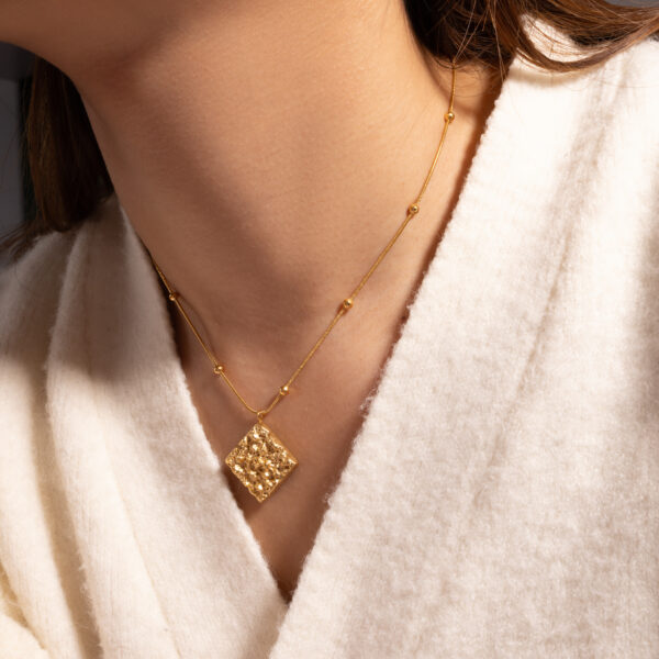 Fashion Texture Lava Pendant Necklace Women Vintage 18K Gold Plated Stainless Steel Statement Stud Earrings Necklaces Set - Image 2