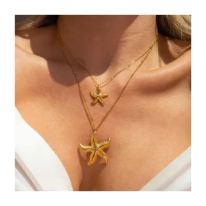 Minimalist 18k Gold Plated Starfish Necklaces for Women Fashion Dainty Stainless Steel Geometric Pendant Necklace Jewelry