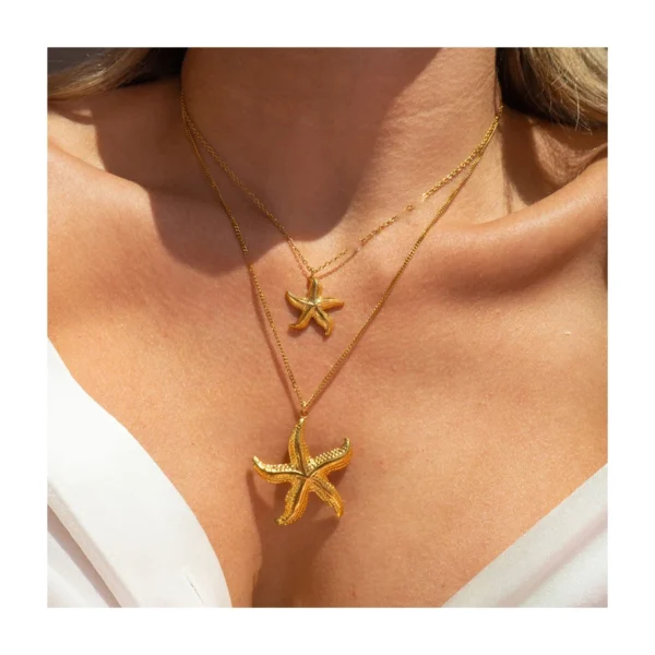 Minimalist 18k Gold Plated Starfish Necklaces for Women Fashion Dainty Stainless Steel Geometric Pendant Necklace Jewelry
