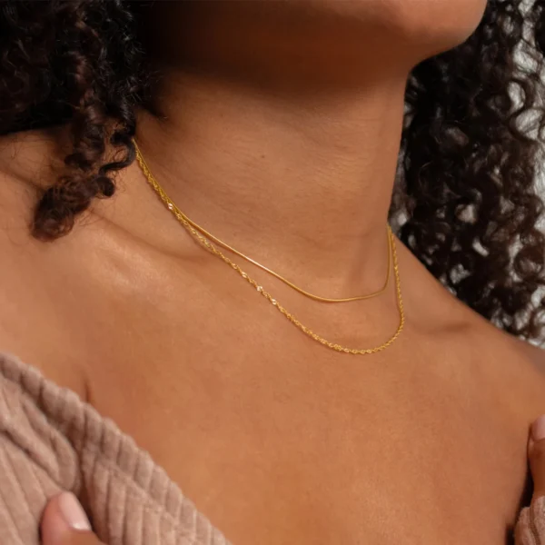 Minimalist 18k Gold Plated Layered Necklace Set for Women Stainless Steel Snake Chain Singapore Chain Choker Necklace - Image 6
