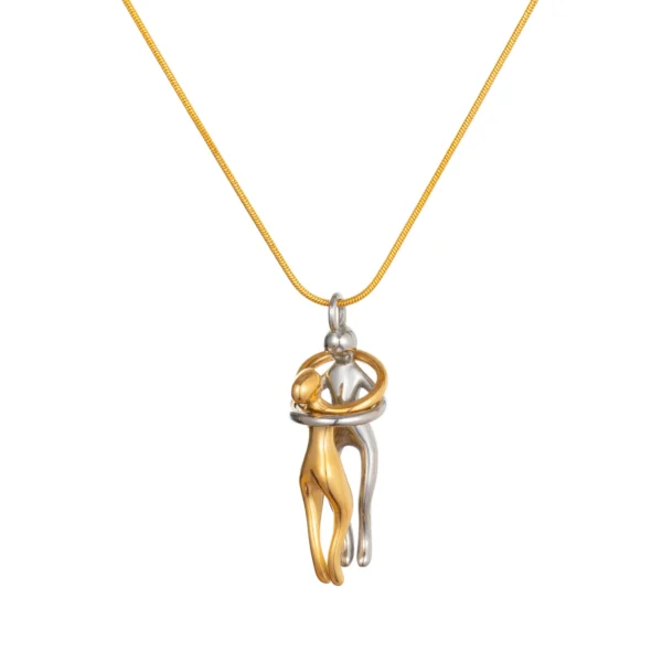 Fashion Jewelry 18k Gold Plated Stainless Steel Unique Design Gold and Silver Two-tone Hugging Pendant Necklaces Lovers Gift - Image 6