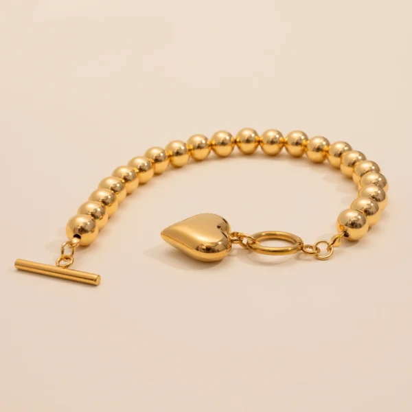 Waterproof Jewelry 18K Gold Plated Dainty Stainless Steel Bead Chain OT Buckle Bracelet for Women Love Heart Bracelets - Image 2