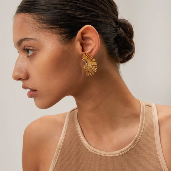 Hypoallergenic Boho Style 18k Gold Plated Unique Stainless Steel Super Shine Sun Indian Zircon Earrings Fashion Jewelry - Image 5