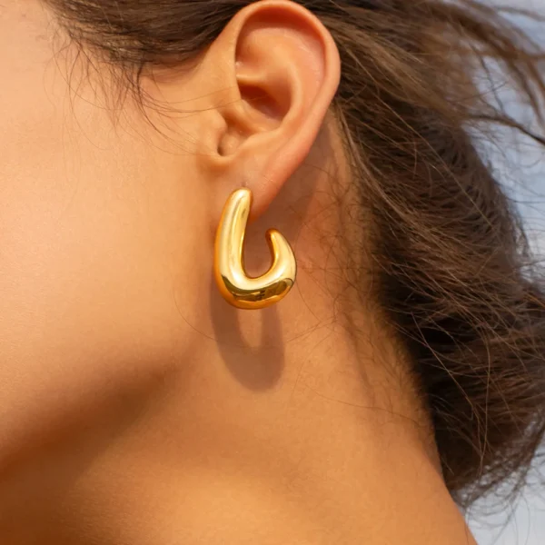 Minimalist Stainless Steel J Shape Stud Earrings Women 18k Gold Plated Geometric U Shape Chunky Hoop Earrings Fashion Jewelry - Image 2