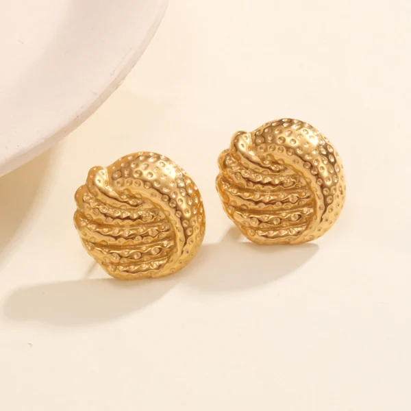 Tarnish Free 18K Gold Plated Stud Earrings for Women Dainty Stainless Steel Hammered Earring Waterproof Jewelry - Image 2