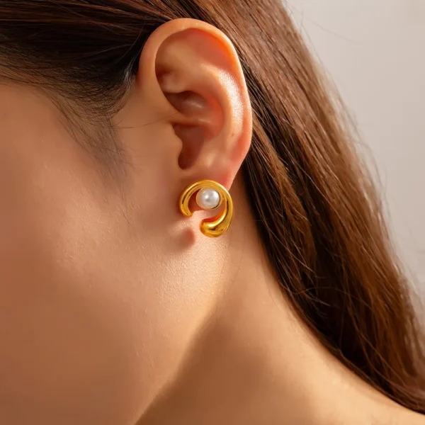 Tarnish Free 18k Gold Plated C Shape Pearl Stud Earrings for Girls Daily Wear Party Jewelry Women Stainless Steel Earring - Image 6