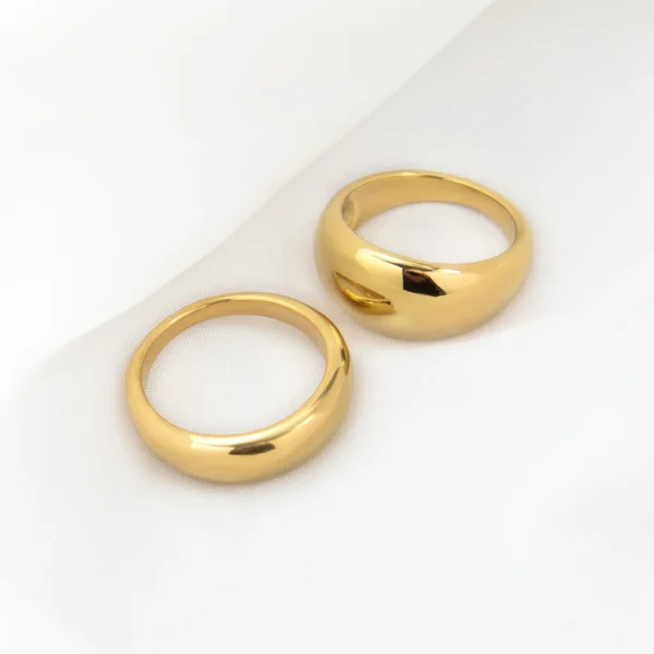 Classic Couple 18K Gold Plated Statement Rings Waterproof Jewelry Minimalist Dainty Stainless Steel Dome Ring for Women - Image 4