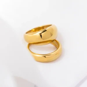 Classic Couple 18K Gold Plated Statement Rings Waterproof Jewelry Minimalist Dainty Stainless Steel Dome Ring for Women