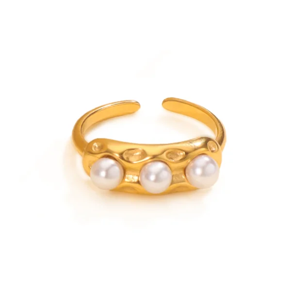 Tarnish Free Vintage 18k Gold Plated Pearl Finger Ring Women Dainty Stainless Steel Fashion Open Rings Wedding Jewelry