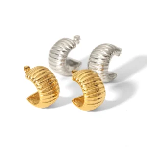Hip Hop Jewelry Chunky C Shaped Hoop Earrings 18k Gold Plated Dainty Stainless Steel Geometric Stud Earring for Women