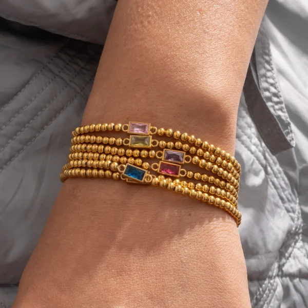 Dainty 18k Gold Plated Beaded Zircon Birthstone Bracelet for Women Waterproof Stainless Steel Beads Bracelets - Image 5