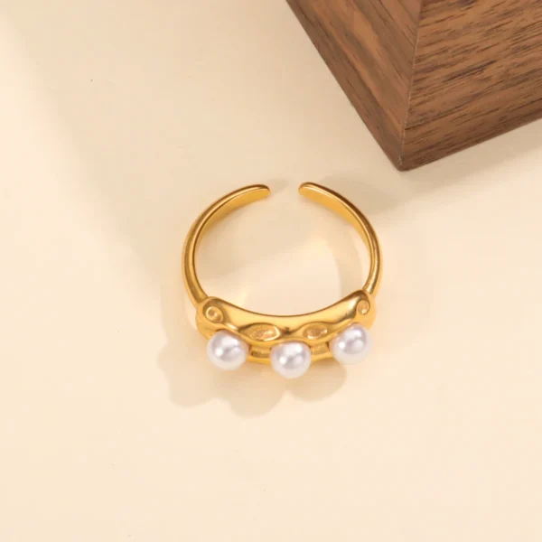 Tarnish Free Vintage 18k Gold Plated Pearl Finger Ring Women Dainty Stainless Steel Fashion Open Rings Wedding Jewelry - Image 4