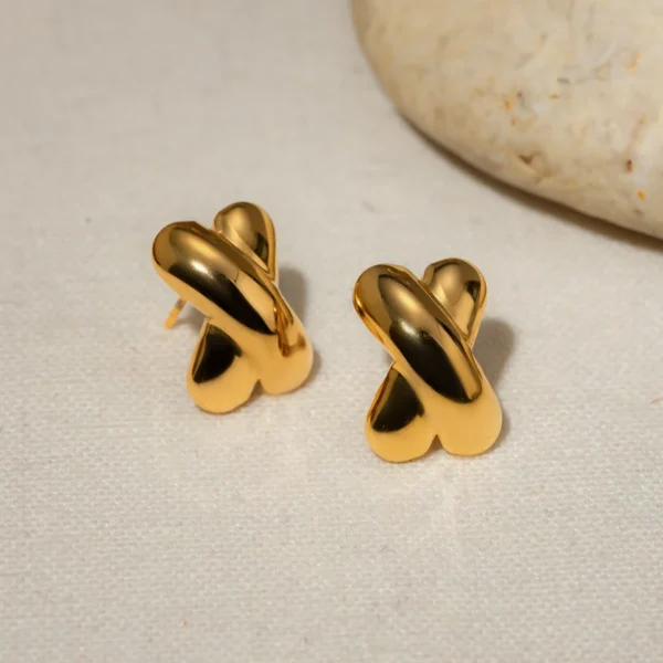 Tarnish Free 18k PVD Gold Plated Stainless Steel  X Shape Stud Earrings for Women Fashion Smooth CC Shape Earrings Jewelry - Image 4
