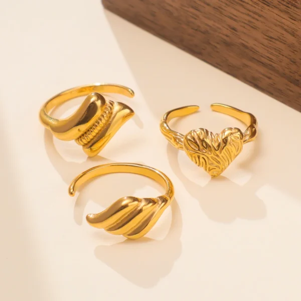 New Design Fashion 18K Gold Plated Irregular Rings Women Tarnish Free Stainless Steel Heart Open Ring Jewelry Hypoallergenic - Image 6