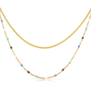 Designer 18k Gold Plated Snake Layered Choker Necklace Women Dainty Stainless Steel Beads Double Row Boho Jewelry Gift for Her