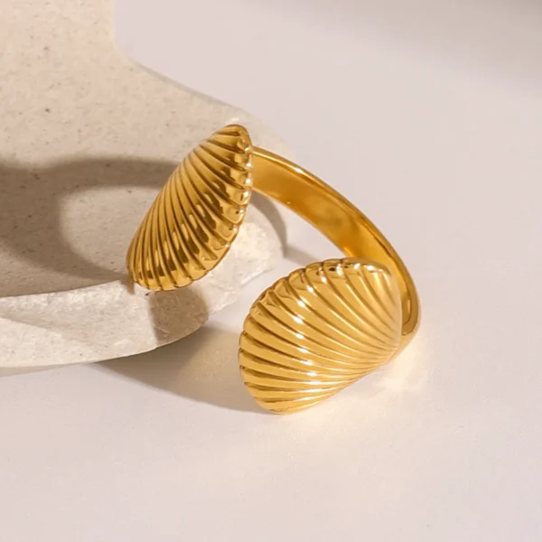 Minimalist Shell Rings Jewelry 18K Gold Plated Stainless Steel Open Adjustable No Fading Waterproof Ring for Women - Image 2