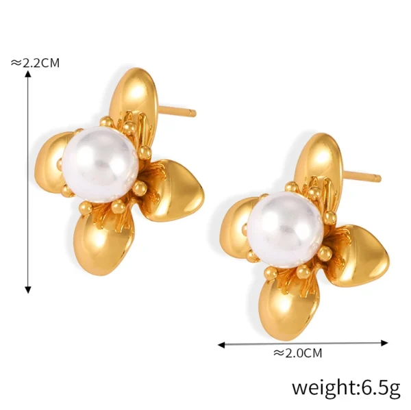 Hypoallergenic 18k Gold Plated Imitation Pearl Stud Earrings Women Designer Stainless Steel Flower Earrings Jewelry Waterproof - Image 6