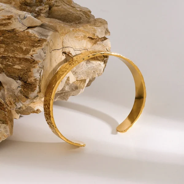 Tarnish Free Jewelry 18k Gold Plated Open Wave Bangle for Women Dainty Stainless Steel Simple Style Polished Cuff Bracelet - Image 3