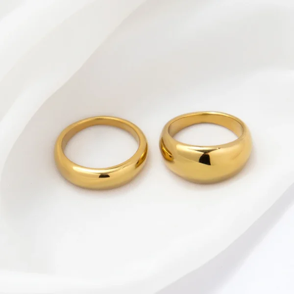 Classic Couple 18K Gold Plated Statement Rings Waterproof Jewelry Minimalist Dainty Stainless Steel Dome Ring for Women - Image 3