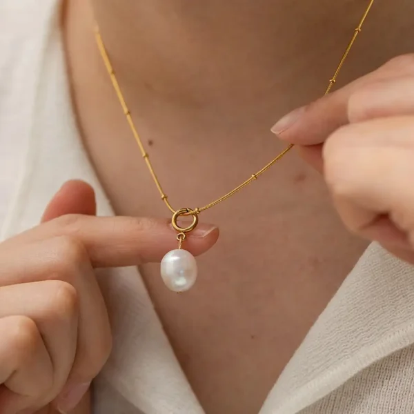 Tarnish Free 18K Gold Plated Stainless Steel Chian Choker Necklaces for Women Freshwater Pearl Pendant Necklace Jewelry - Image 2