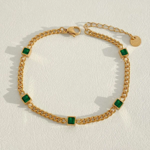Minimalist 18k Gold Plated Layered Zircon Beads Chain Bracelet Women Stainless Steel Gemstone Cuban Snake Bracelet Jewelry - Image 5