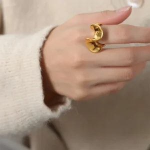 INS Fashion 18K Gold Plating Irregular Ruffled Rings Women Designer Stainless Steel Rings Statement Jewelry Waterproof