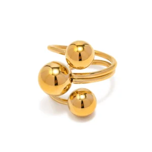 Minimalist 18K PVD Gold Plated Adjustable Rings Women Jewelry Tarnish Free Stainless Steel Three Ball Open Ring