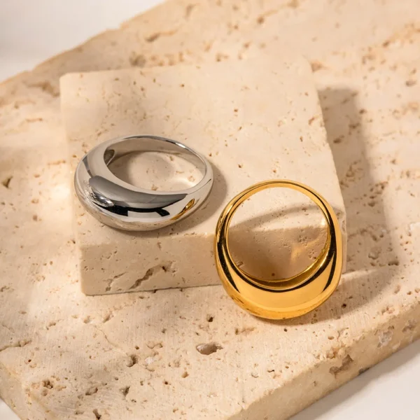 Trendy 18K Gold Plated Stainless Steel Wedding Promise Couples Ring Chunky Curved Smooth Round Statement Ring Women Jewelry - Image 4