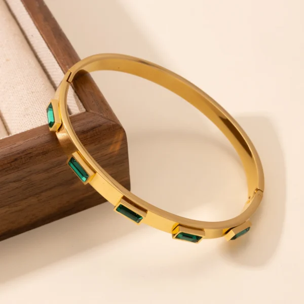 Minimalist Jewelry 18k Gold Plated Dainty Stainless Steel Bangles for Women Fashion Green Zircon Bracelets & Bangles - Image 5