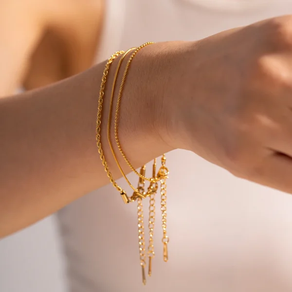 Dainty 18k Gold Plated Snake Chain Bracelet Femme Minimalist Stainless Steel Link Chain Bracelets Women Waterproof Jewelry - Image 3