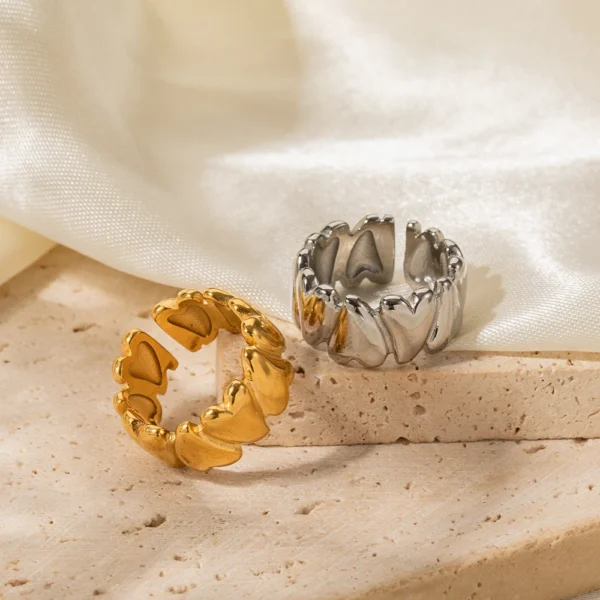 New Arrival 18K Gold Plated Chunky Geometric Love Heart Open Rings Women Fashion Stainless Steel Heart Couple Rings Jewelry - Image 2