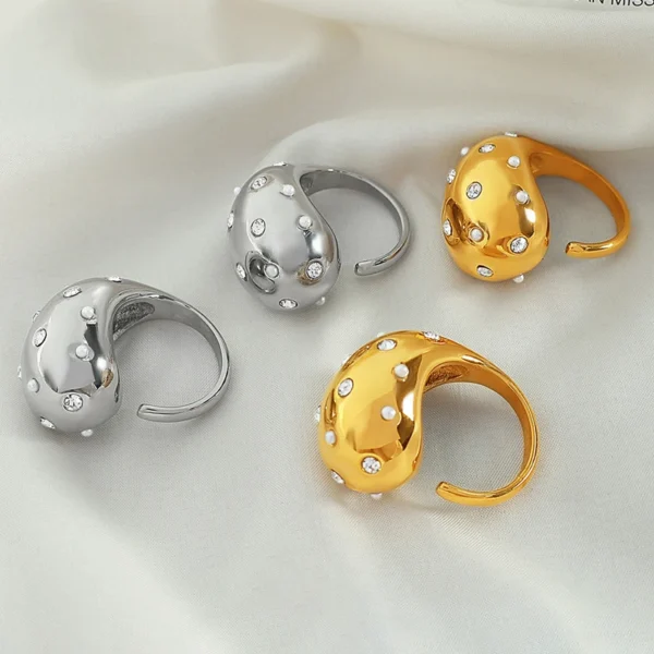 Chunky 18K Gold Plated Stainless Steel Dome Ring High Polish Luxury Cubic Zirconia Open Rings Jewelry Women - Image 6
