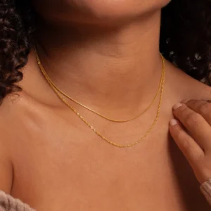 Minimalist 18k Gold Plated Layered Necklace Set for Women Stainless Steel Snake Chain Singapore Chain Choker Necklace