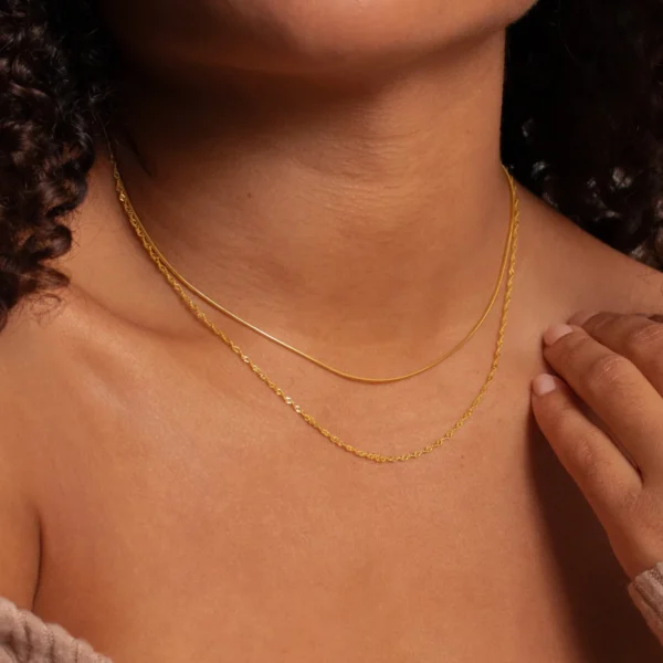 Minimalist 18k Gold Plated Layered Necklace Set for Women Stainless Steel Snake Chain Singapore Chain Choker Necklace
