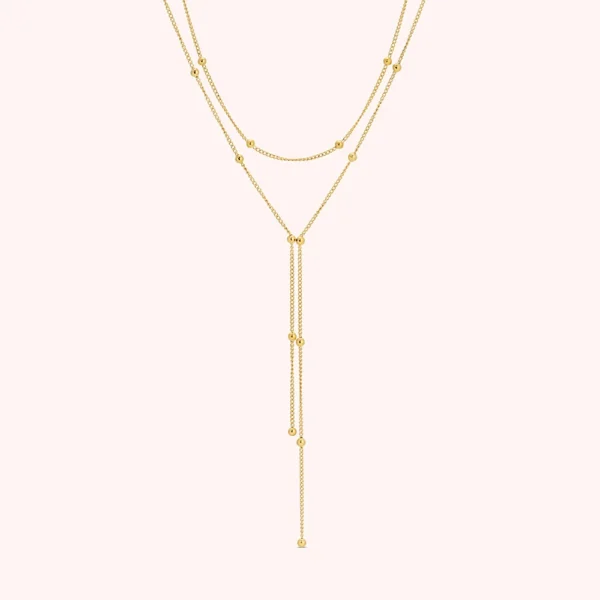 Minimalist Stainless Steel 18k Gold Plated Beaded Necklaces for Women Waterproof Double Layered Chain Lariat Necklace Jewelry - Image 4