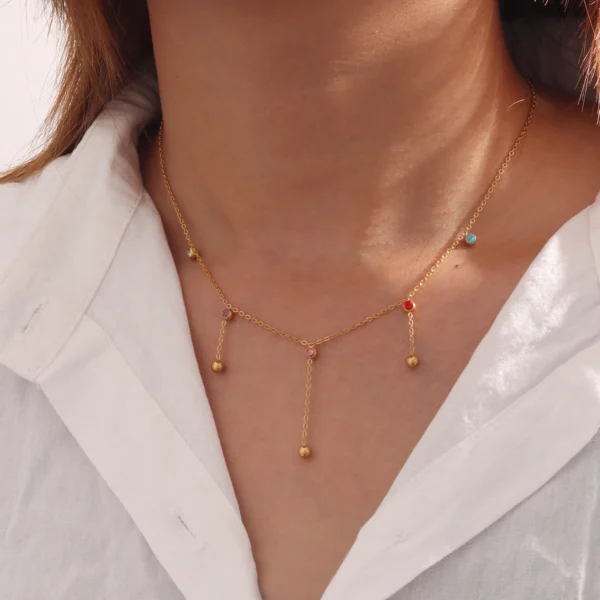 Minimalist Zircon Pendant Necklace for Women Sexy 18K Gold Plated Dainty Stainless Steel Thin Chain Layered Necklace Jewelry - Image 2