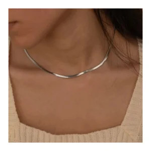 Waterproof INS 18K Gold Plated Herringbone Choker Necklaces Women Dainty Stainless Steel Flat Snake Chain Necklace Jewelry