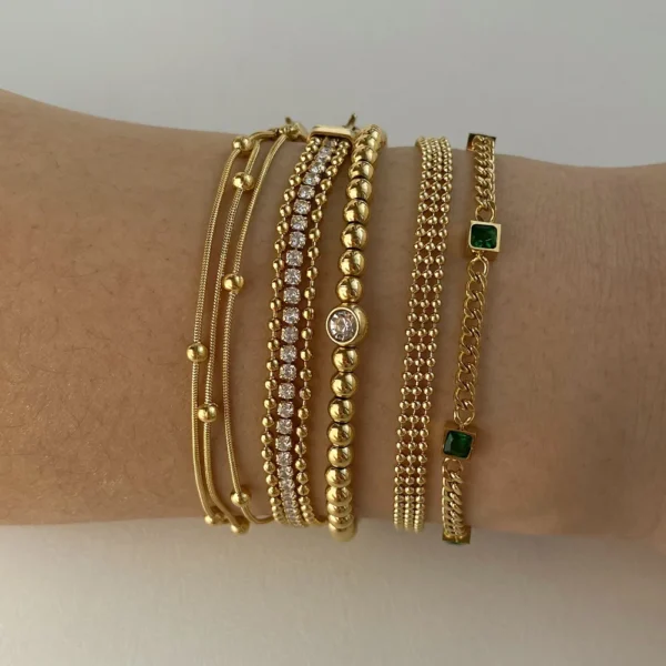 Minimalist 18k Gold Plated Layered Zircon Beads Chain Bracelet Women Stainless Steel Gemstone Cuban Snake Bracelet Jewelry - Image 3