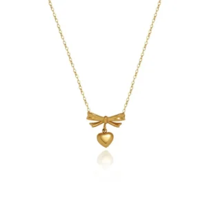 18K Gold Plated Stainless Steel Heart Charms Bow Ties Pendant Bow Necklace Women Charm Bow Pendant Necklace for Girls