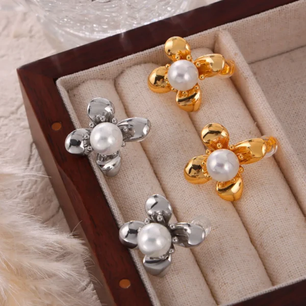 Hypoallergenic 18k Gold Plated Imitation Pearl Stud Earrings Women Designer Stainless Steel Flower Earrings Jewelry Waterproof - Image 3