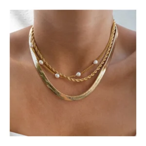 Waterproof 18k Gold Plated Twisted Rope Chain Pearl Necklaces Women Dainty Stainless Steel Snake Chain Choker Necklace Jewelry
