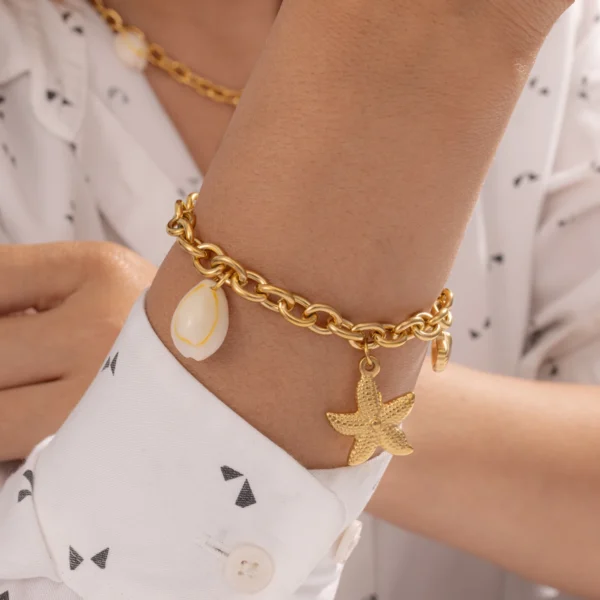 Fashion Jewelry 18K Gold Plated Ocean Pendant Charm Starfish Shell Bracelet Necklaces Women Stainless Steel Choker Necklace - Image 4