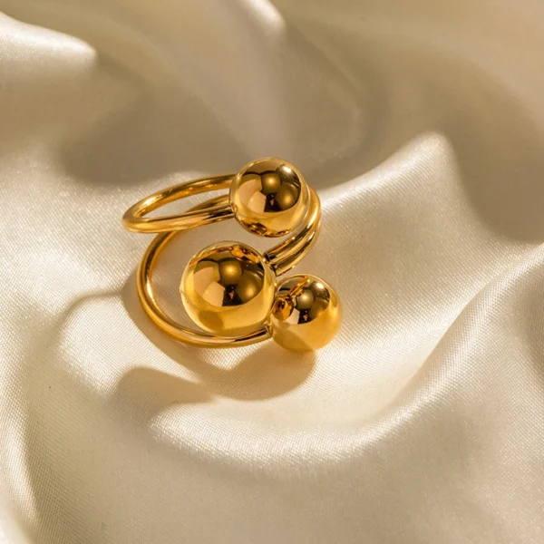 Minimalist 18K PVD Gold Plated Adjustable Rings Women Jewelry Tarnish Free Stainless Steel Three Ball Open Ring - Image 4