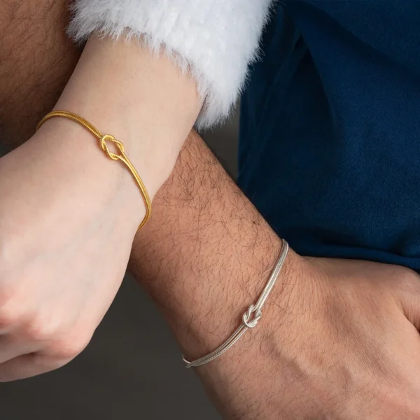 Minimalist 18K Gold Plated Snake Chain Love Knot Bracelet Women Waterproof Jewelry Friendship Stainless Steel Couple Bracelets - Image 3