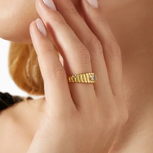 Trendy 18K Gold Plated Stainless Steel Zircon Finger Ring Women Square Cubic Zirconia Diamond Rings for Girls Jewelry - Image 4