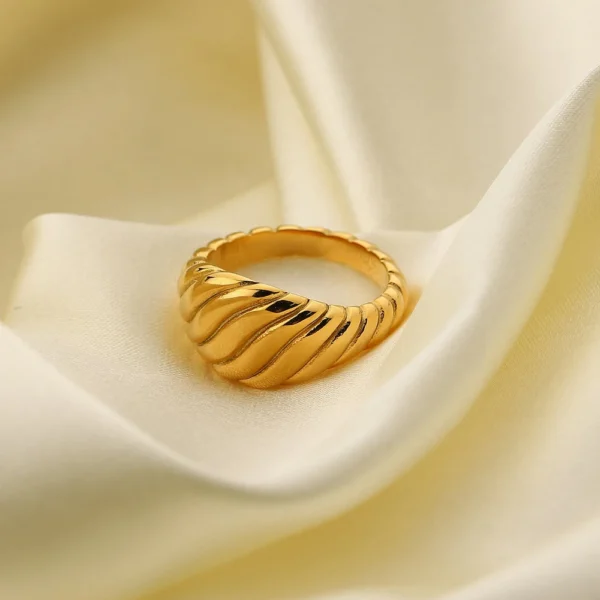 Minimalist Stainless Steel Croissant Ring Women Waterproof 18K Gold Plated Twisted Dome Rings Jewelry Women - Image 5
