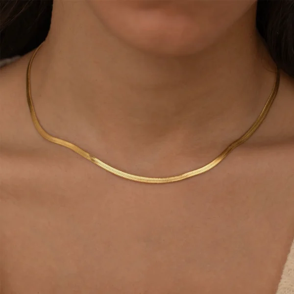 Waterproof INS 18K Gold Plated Herringbone Choker Necklaces Women Dainty Stainless Steel Flat Snake Chain Necklace Jewelry - Image 2