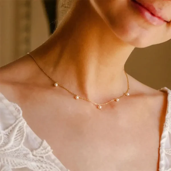 Waterproof 18K Gold Plated Pearls Tassel Choker Necklace Women Stainless Steel LInk Chain Baroque Pearl Pendant Necklace Jewelry - Image 2