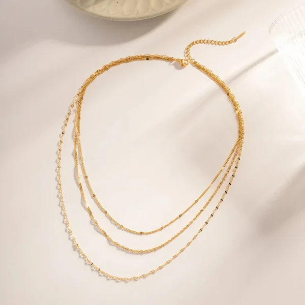 Minimalist 18k Gold Plated Three Layered Necklace for Women Dainty Stainless Chain Choker Necklace Hypoallergenic  Jewelry - Image 4