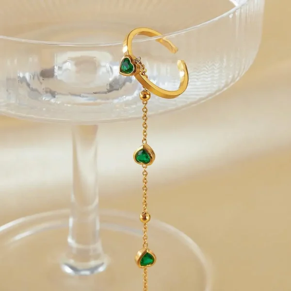 New Minimalist 18k Gold Plated Stainless Steel Adjustable Open Ring Fashion Jewelry Green Cz Heart Ring Bracelet Women - Image 4